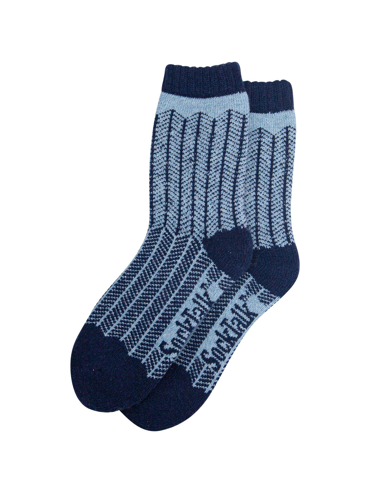 Herringbone-Patterned-Wool-Socks-in-Navy-Blue/Sky-Blue-Laid-Flat