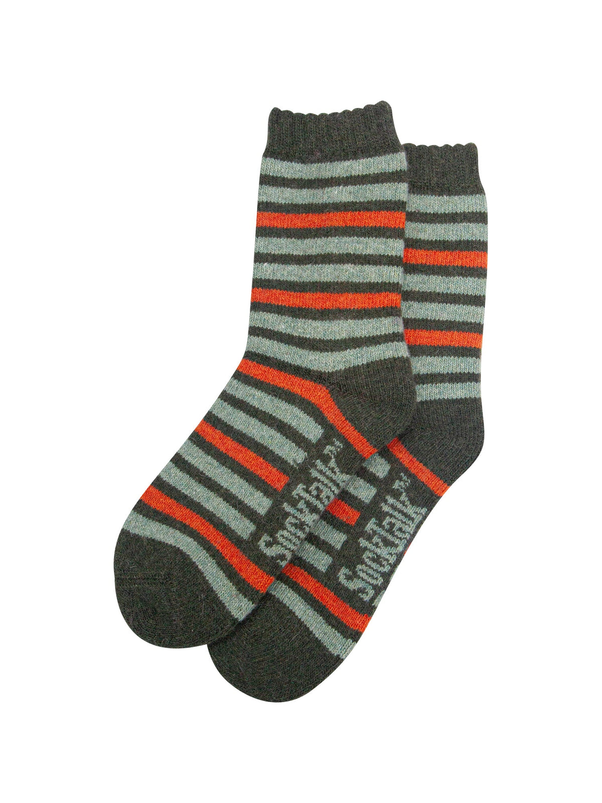 Stripe-Patterned-Wool-Socks-in-Green/Orange-Laid-Flat
