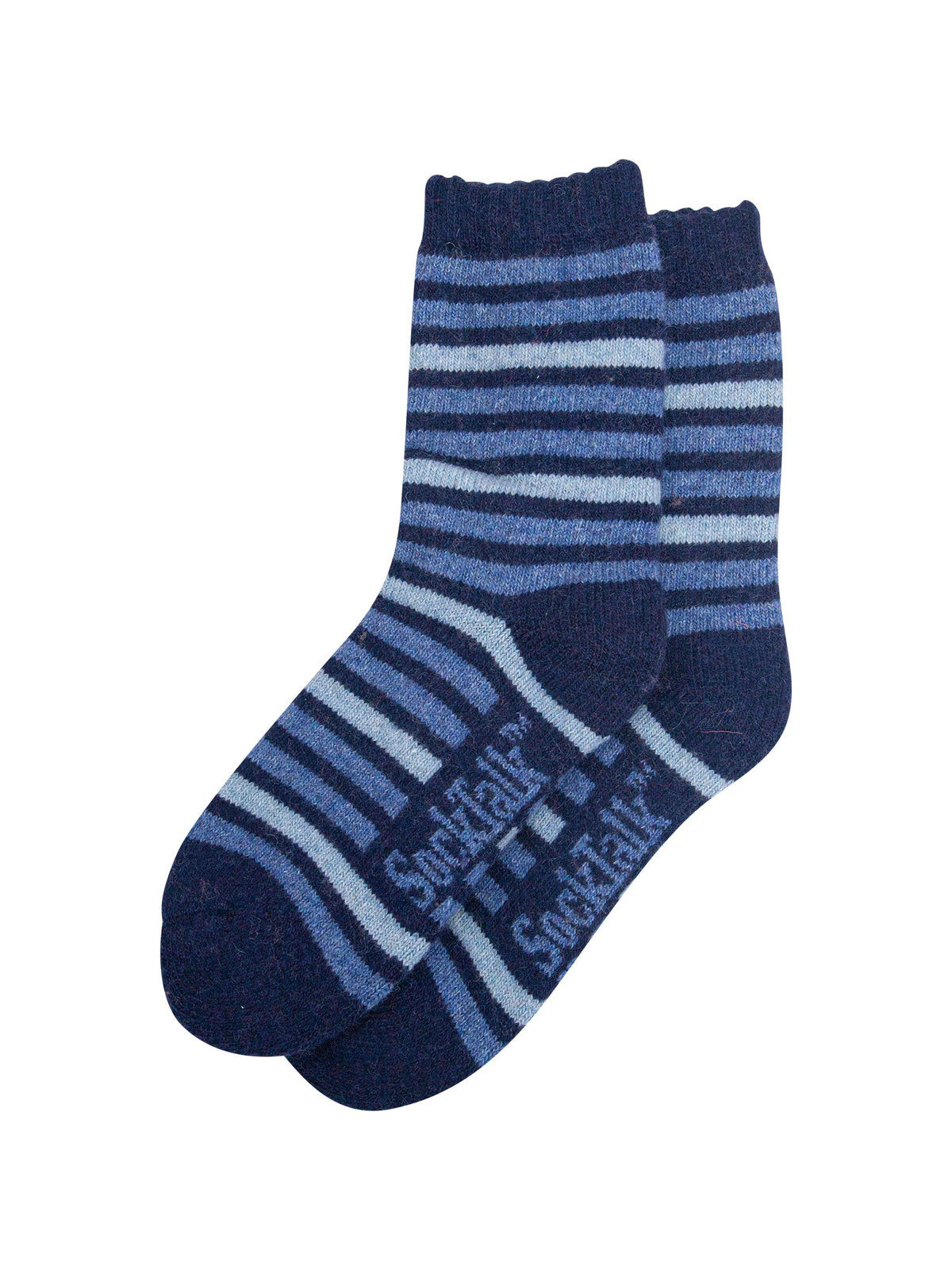 Stripe-Patterned-Wool-Socks-in-Navy-Blue/Denim-Laid-Flat
