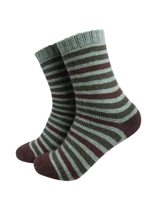 Stripe Patterned Wool Socks in Green/Brown