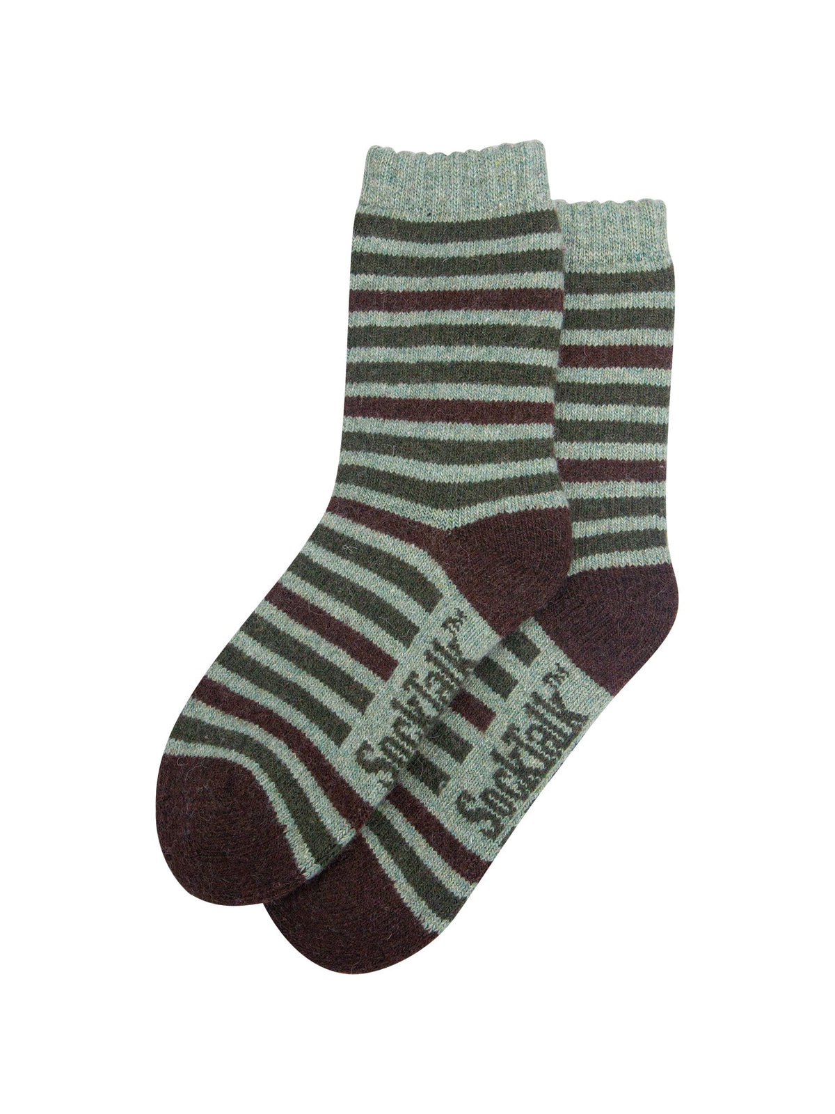 Stripe-Patterned-Wool-Socks-in-Green/Brown-Laid-Flat