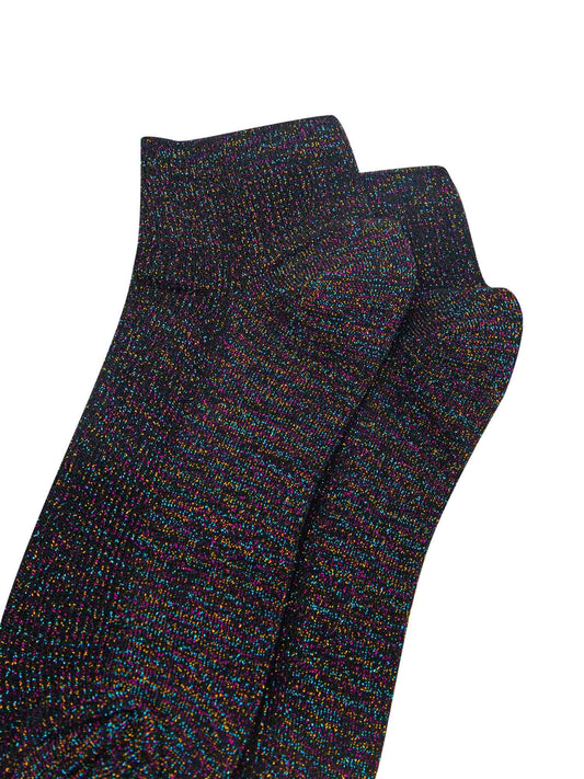 black and rainbow glitter women's anklet socks