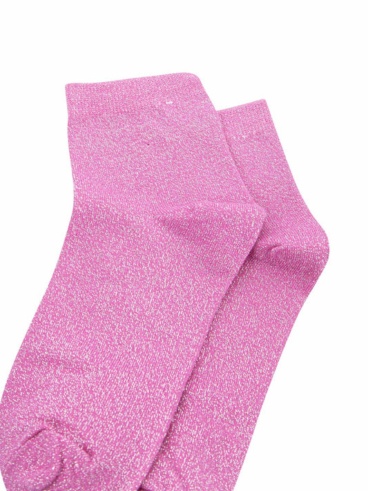 close up of the sparkly glitter effect on the pink anklet socks