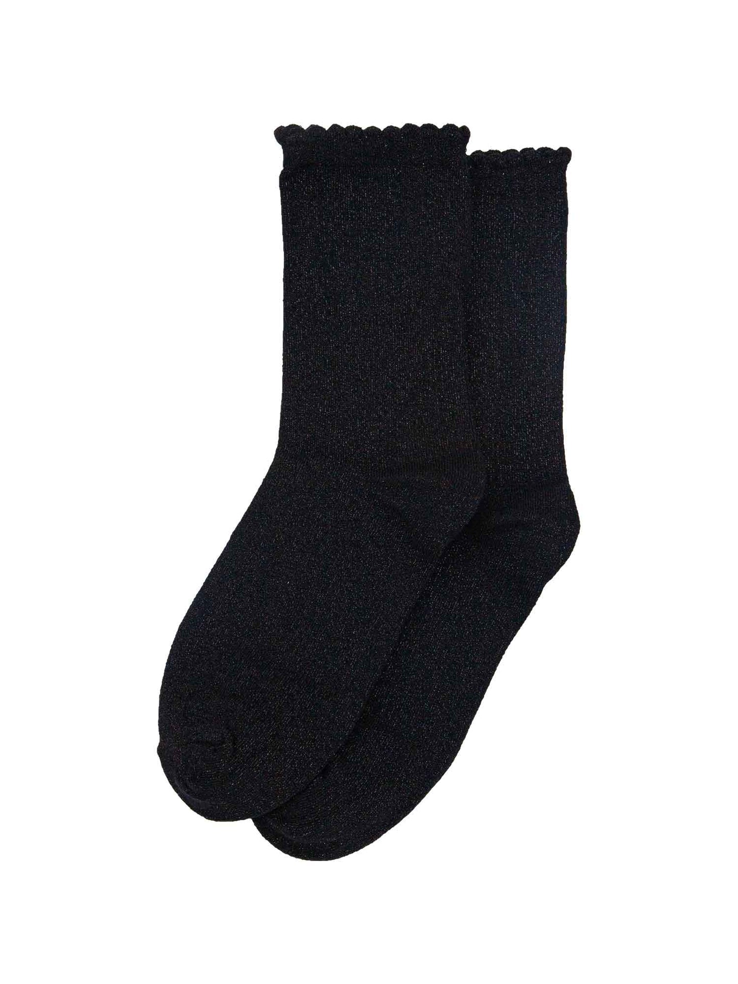 black sparkly glitter socks with scalloped cuffs and an all over shimmer