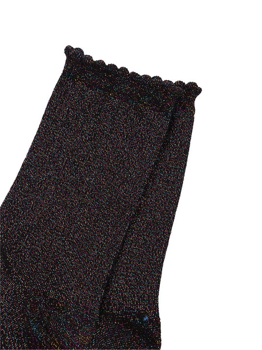 black rainbow glitter ankle socks with frilled scalloped cuffs