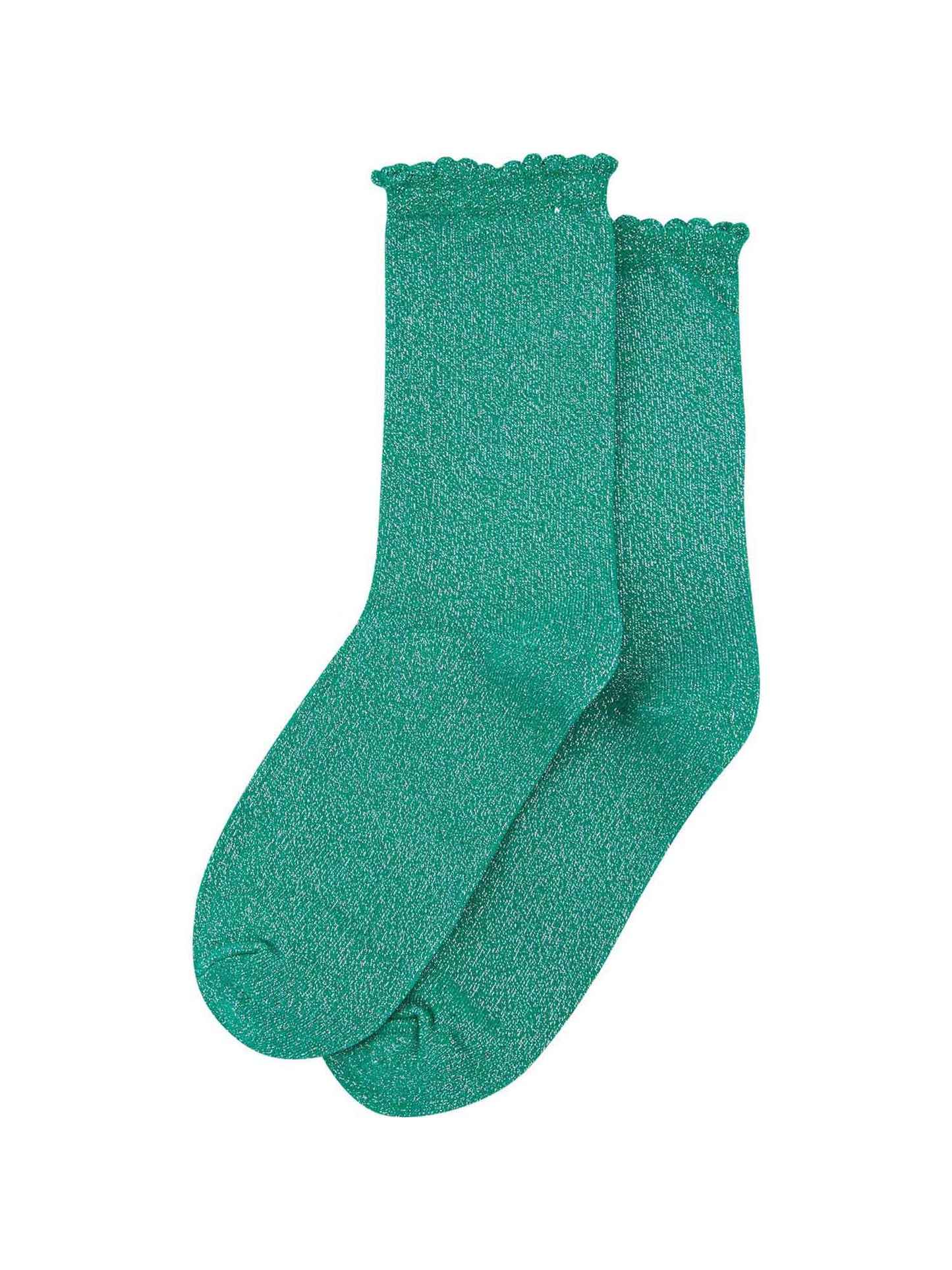 green glitter ankle socks with frilled scalloped cuffs