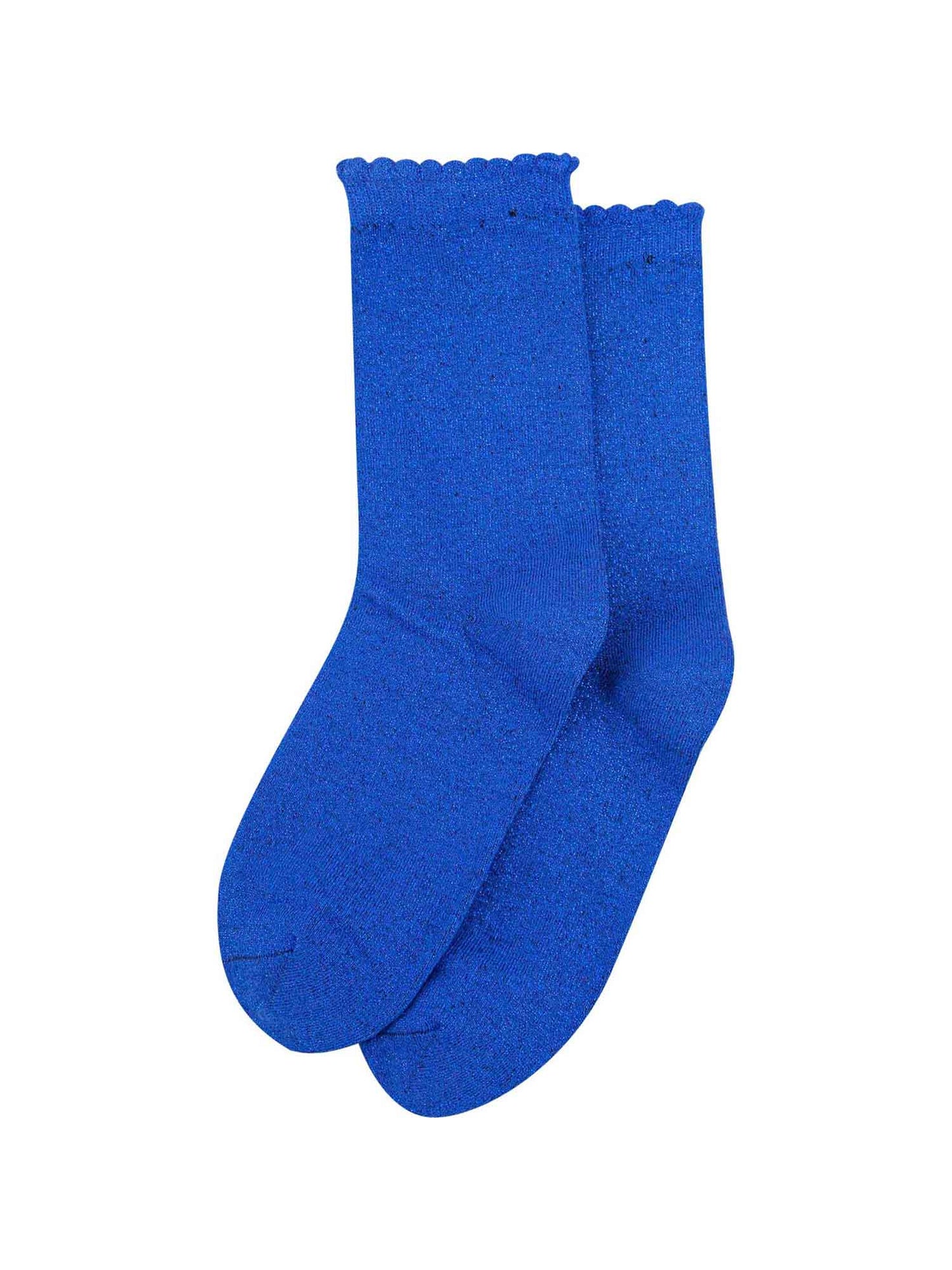 blue sparkly glitter socks with scalloped cuffs and an all over shimmer