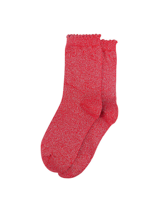 Plain-Combed-Cotton-Glitter-Socks-in-Red-Lying-Flat