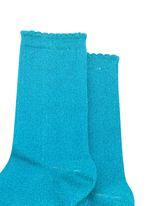 close up of the sparkly material of the ankle socks