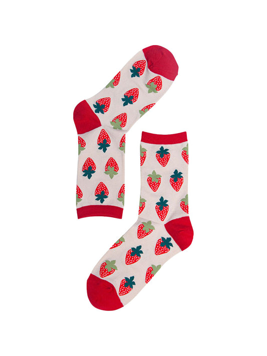 Strawberry Bamboo Socks in Cream/Red