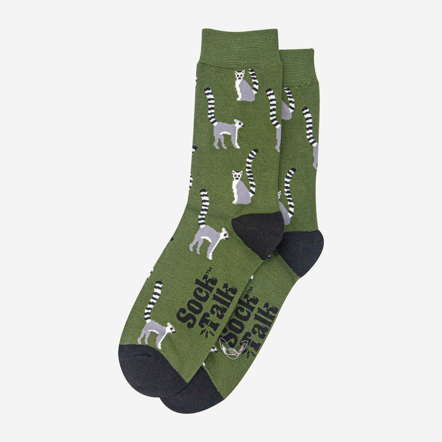 mens-bamboo-socks-dark-green-black-lemur-laying-flat