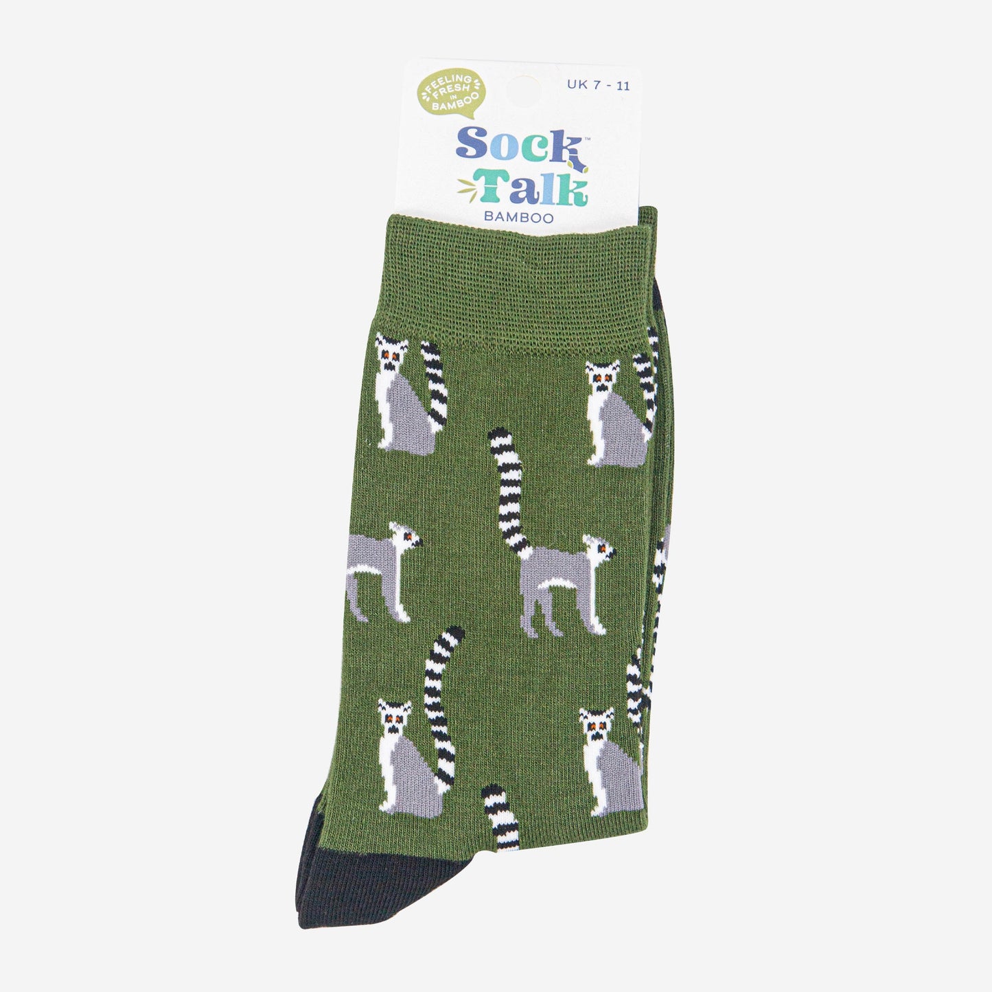 mens-bamboo-socks-dark-green-black-lemur-in-sock-talk-packaging