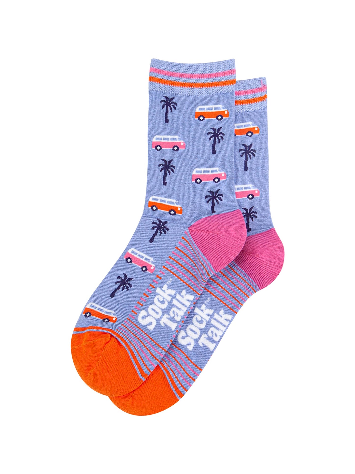 Campervans-Palm-Trees-Bamboo-Socks-in-Blue-Laid-Flat