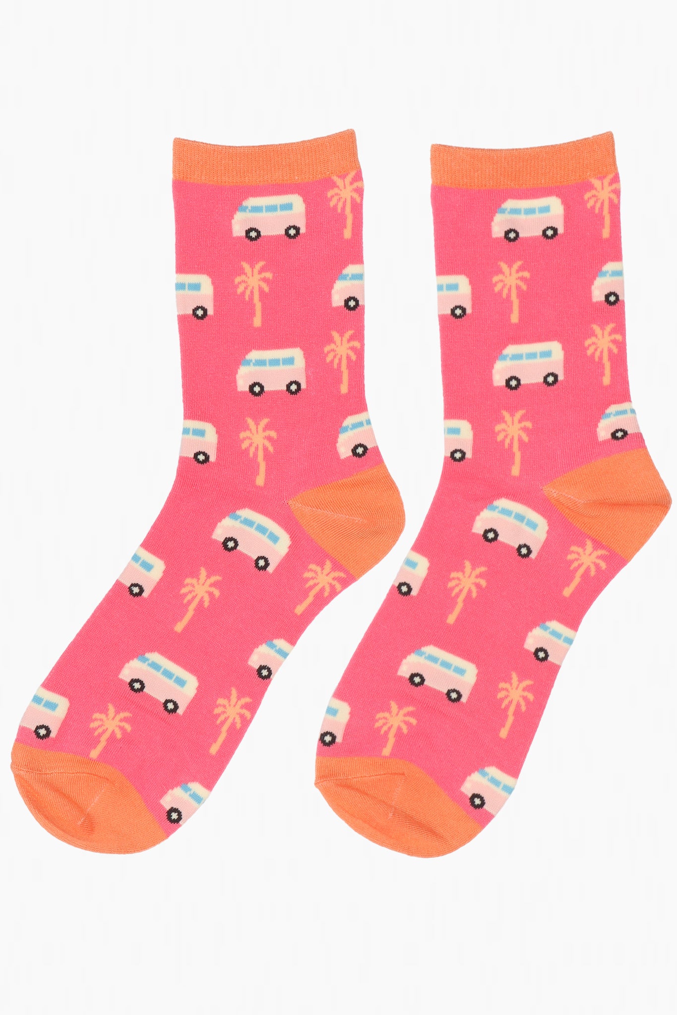 Womens Bamboo Socks Palm Tree Camping Novelty Summer Socks Pink