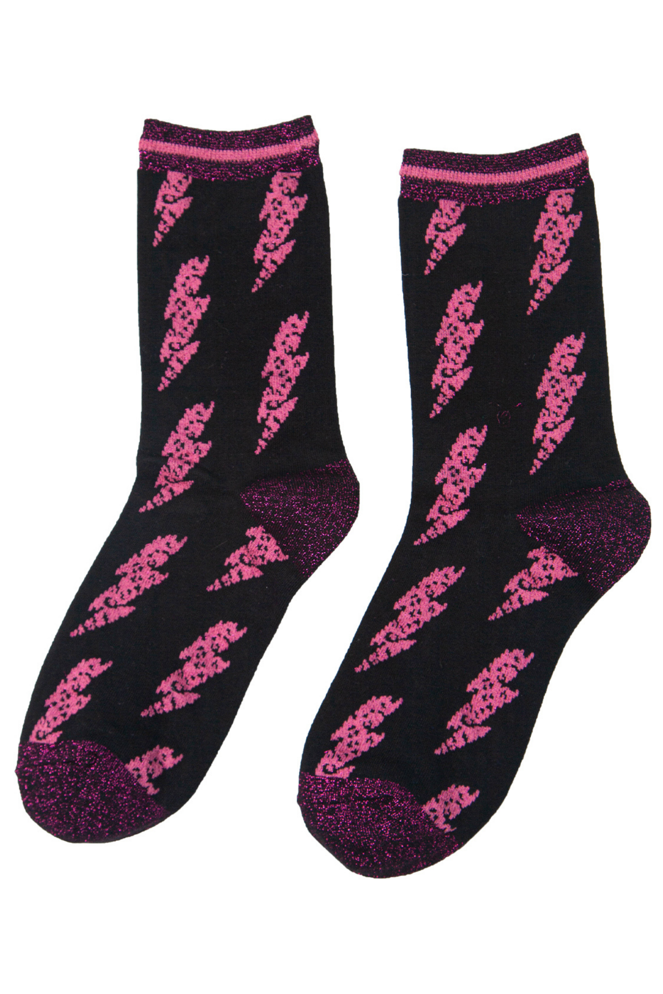 black and pink lightning bolt ankle socks