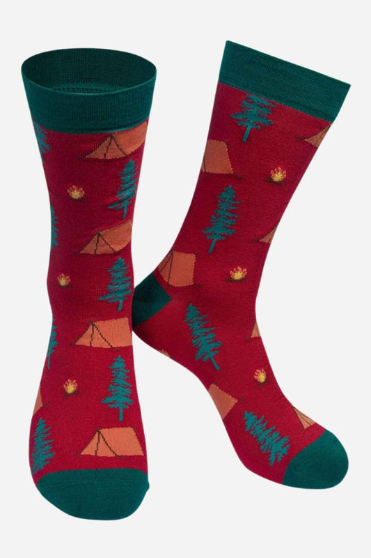 Mens Bamboo Camping Socks Novelty Hiking Socks Red