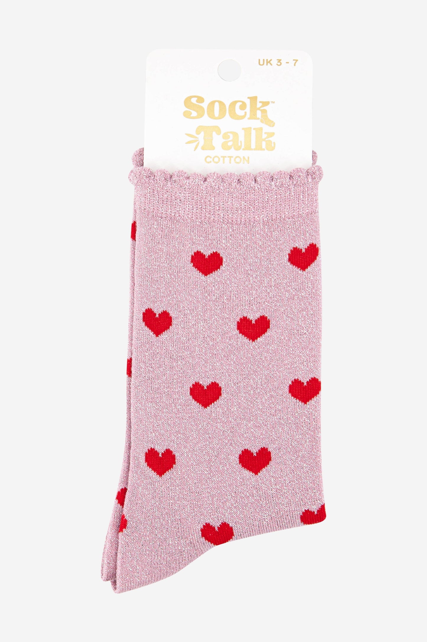 Women's  Scalloped Edge Glitter Socks - Pink, Hearts