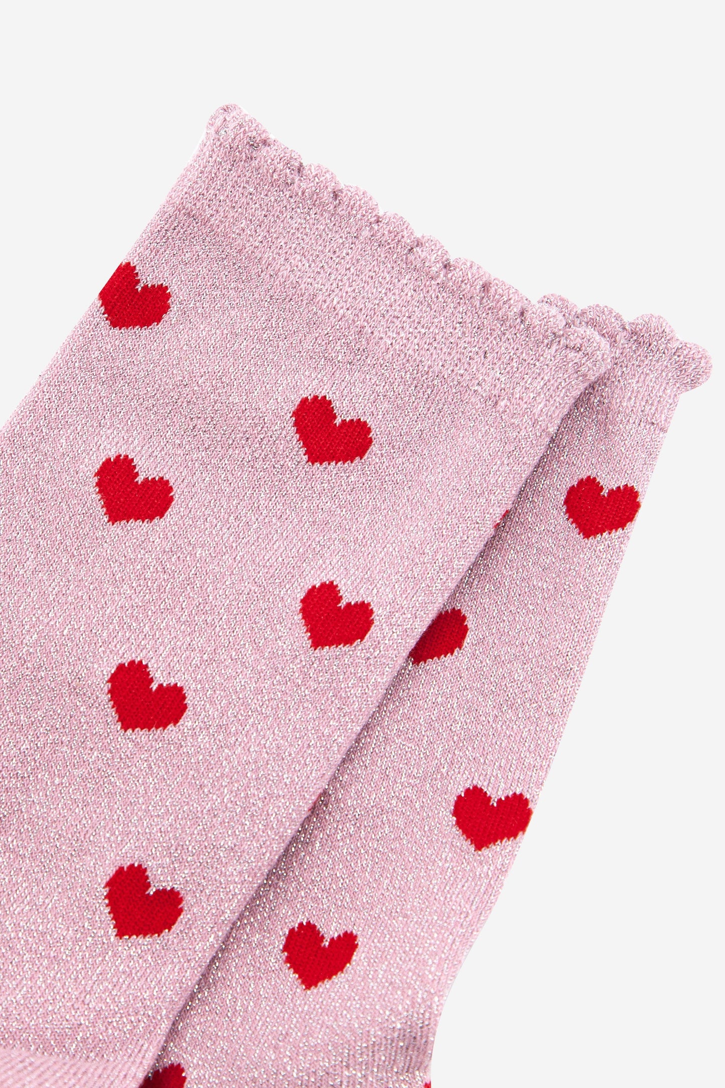 Women's  Scalloped Edge Glitter Socks - Pink, Hearts