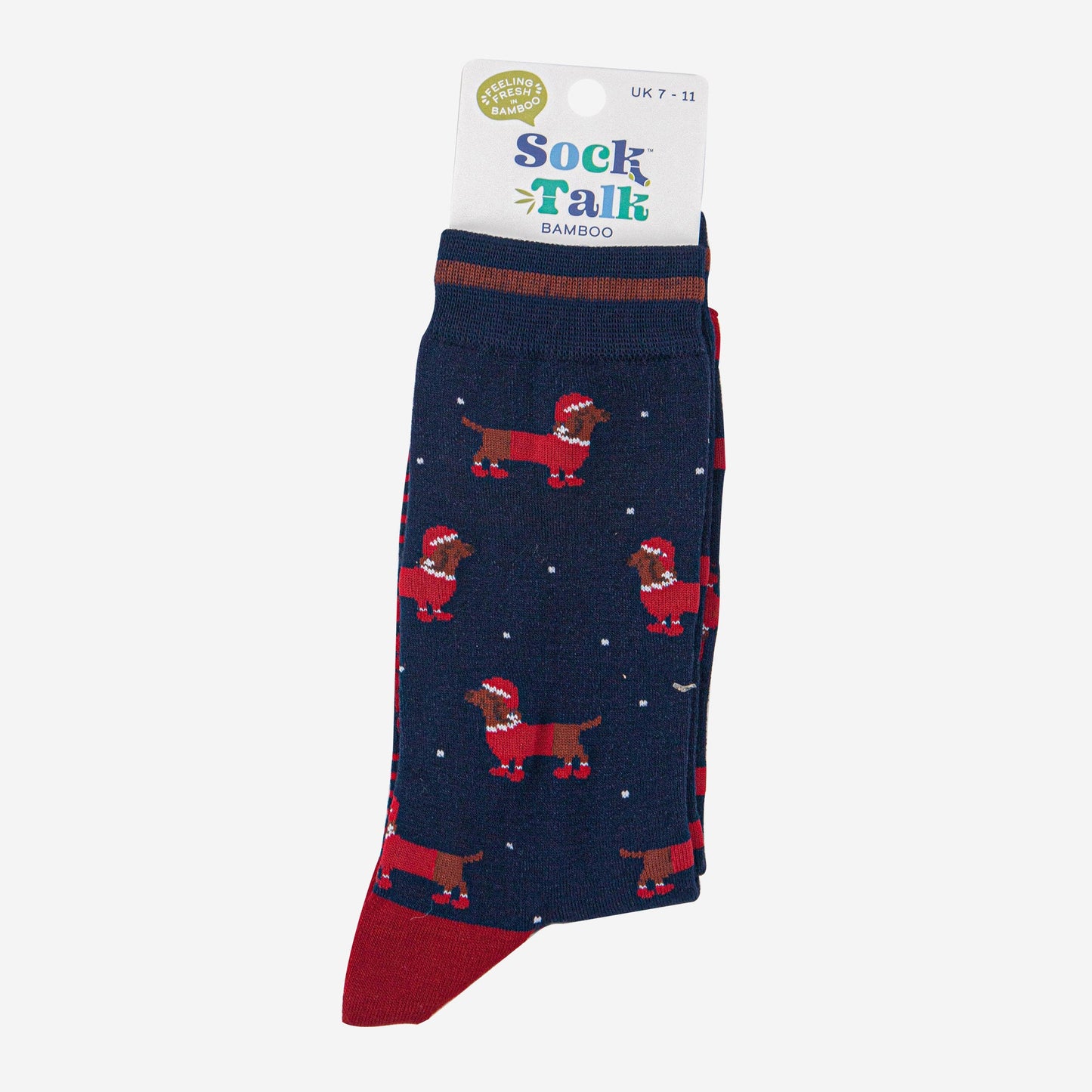 mens-bamboo-socks-navy-blue-red-santa-sausage-dog-in-sock-talk-packaging