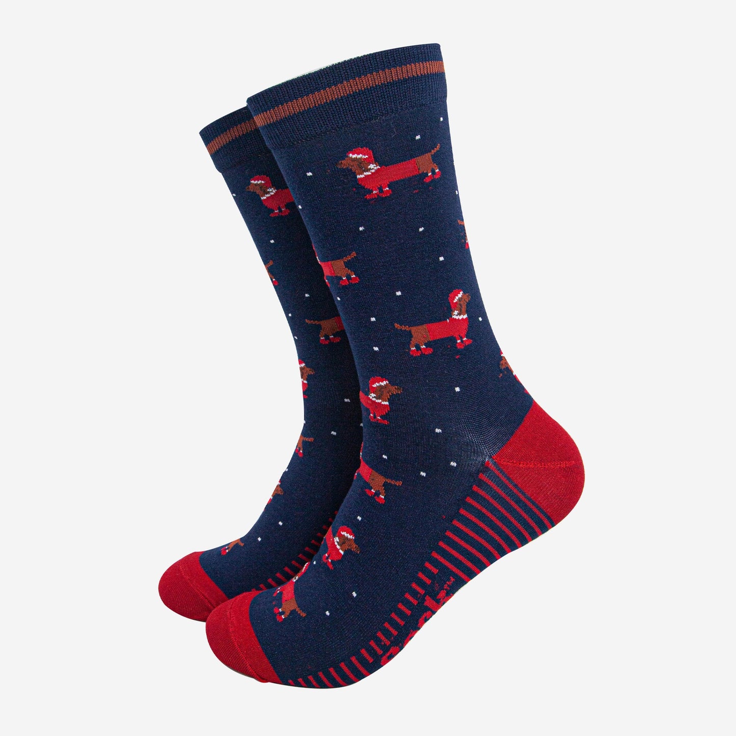 mens-bamboo-socks-navy-blue-red-santa-sausage-dog-dachshunds