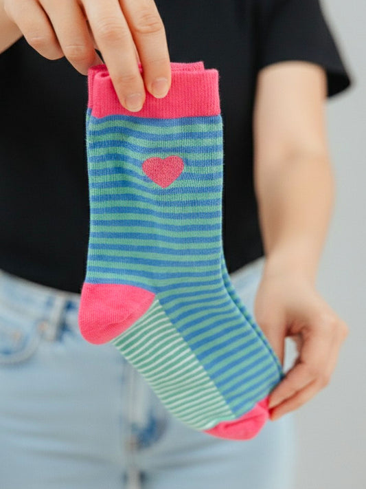 Embroidered-Heart-Striped-Combed-Cotton-Socks-in-Blue