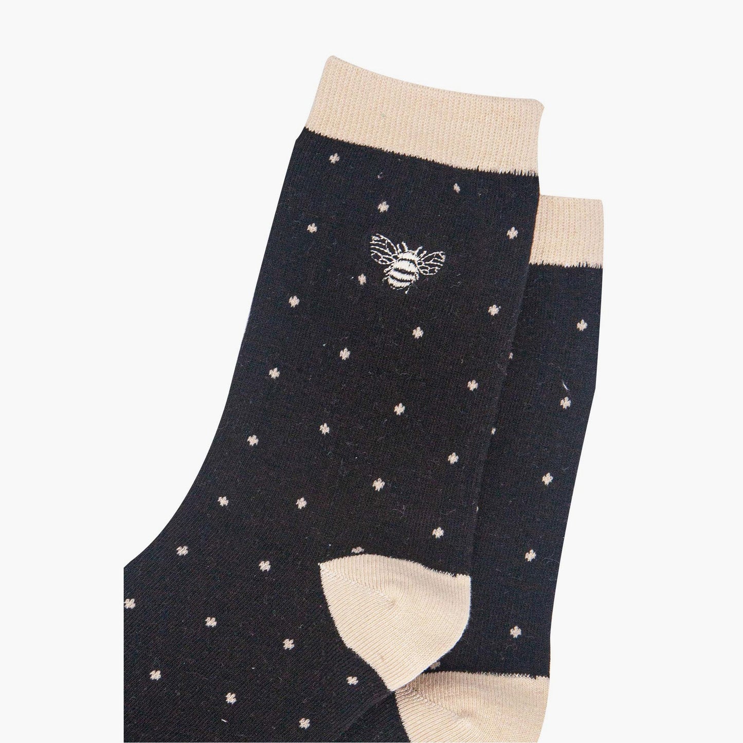 womens-embroidered-ankle-socks-black-polka-dot-bee-close-up