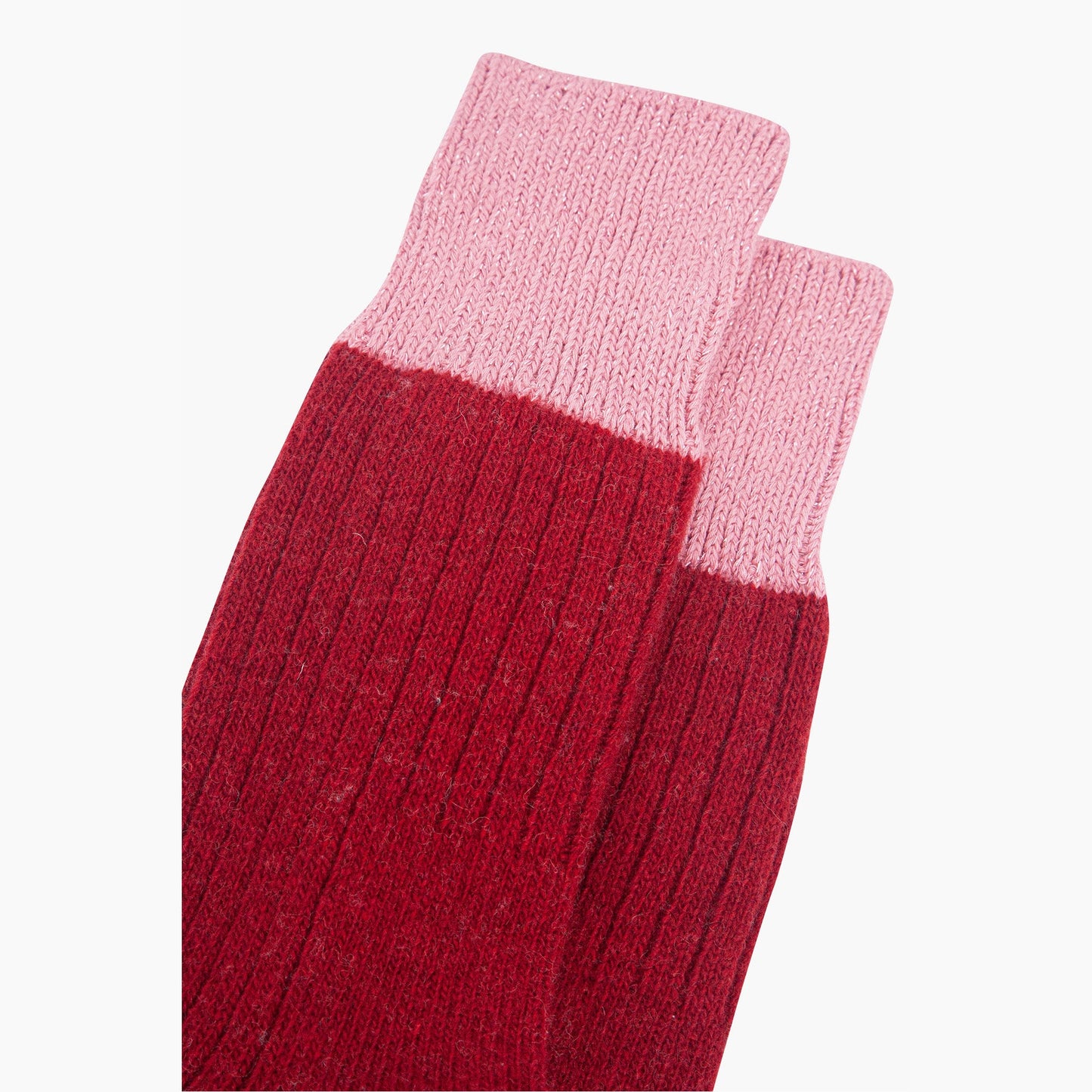 womens-mid-calf-socks-red-pink-colour-block-close-up-glitter-cuffs