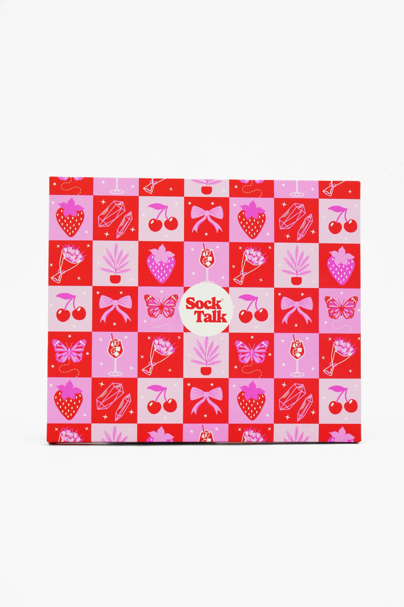 Sock Trio Gift Wrap - Pink, Fruity Checkerboard