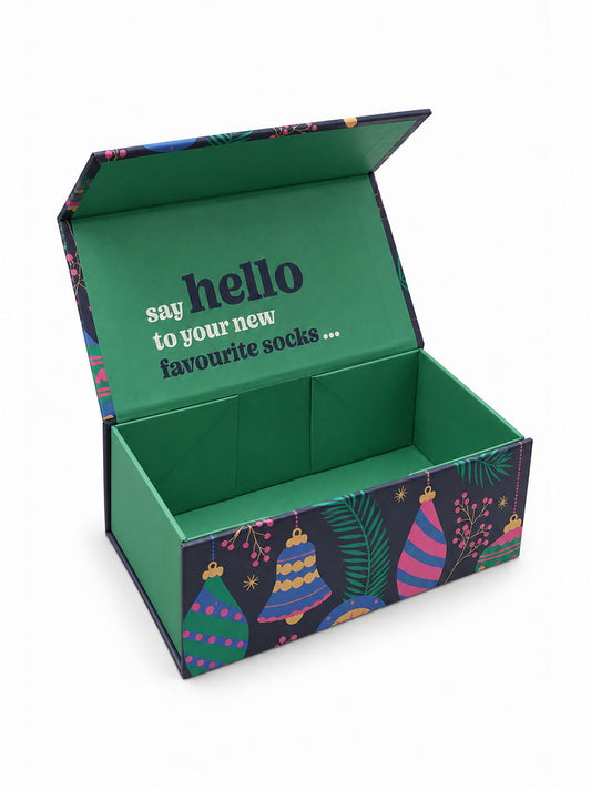 Sock Trio Gift Wrap - Navy/Pink, Christmas Baubles