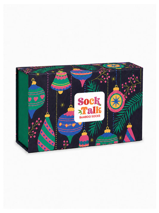 Sock Trio Gift Wrap - Navy/Pink, Christmas Baubles