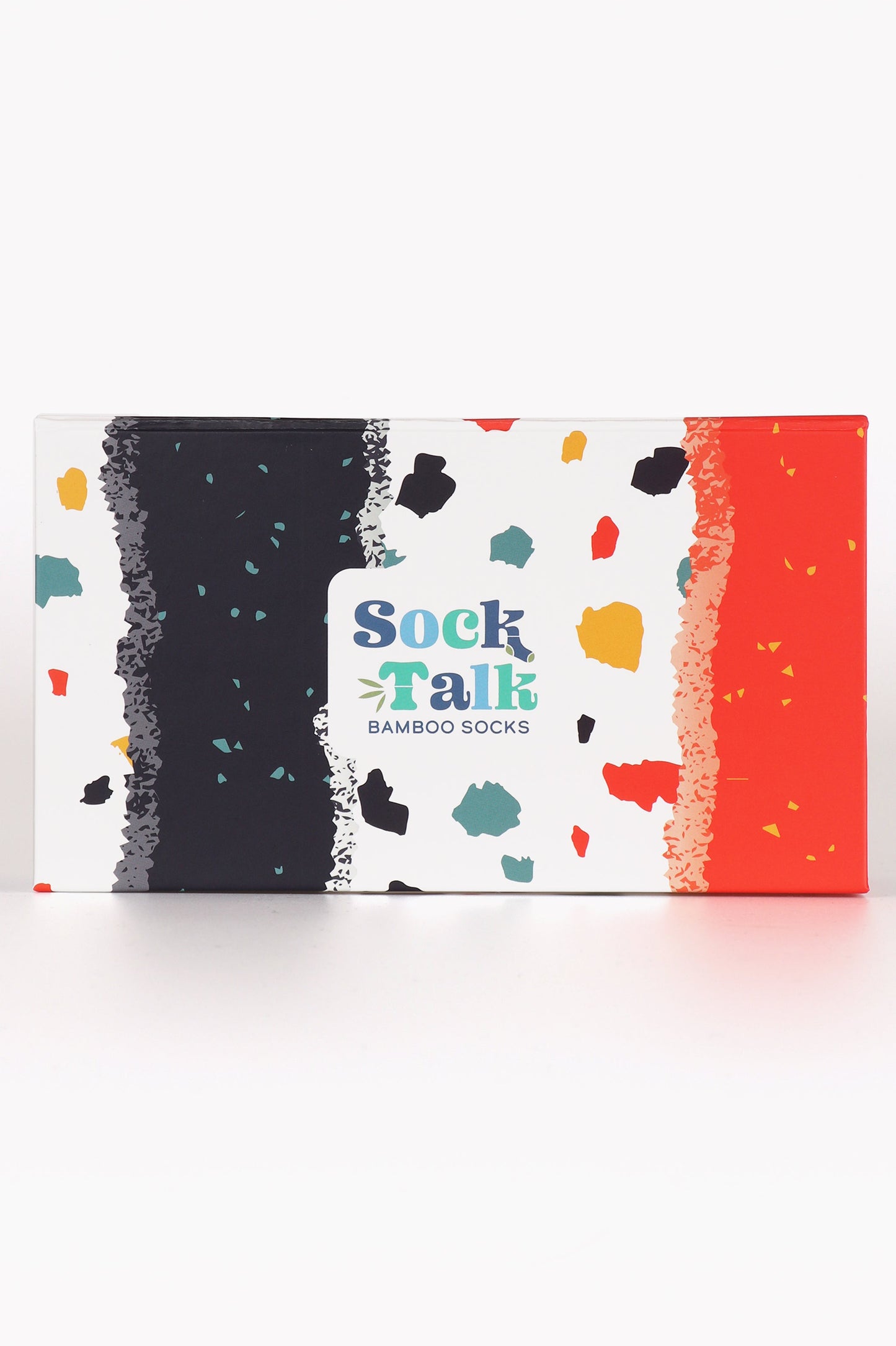 black,red and white abstract print sock gift box