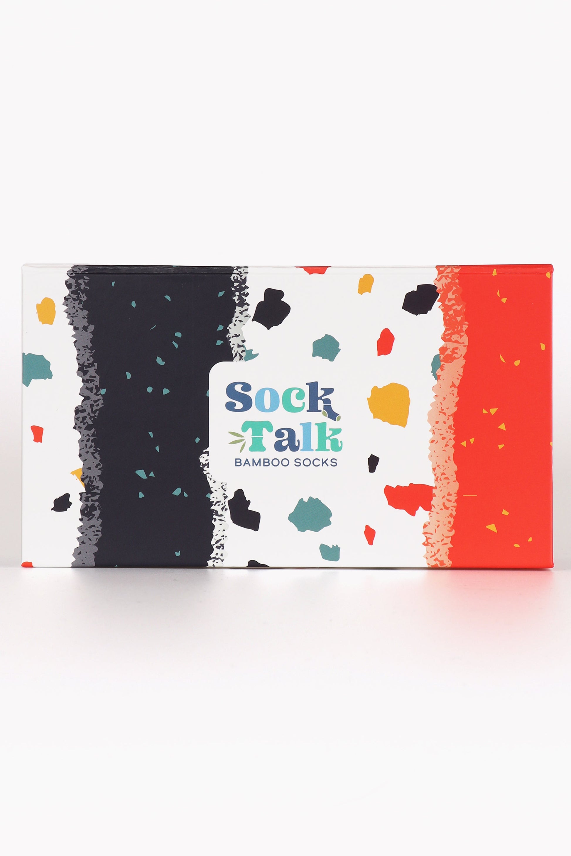 black,red and white abstract print sock gift box