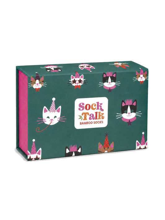 Sock Trio Gift Wrap - Green/Pink, Party Cats