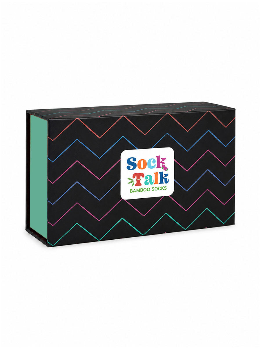 Sock Trio Gift Wrap - Black/Multi, Zig Zag