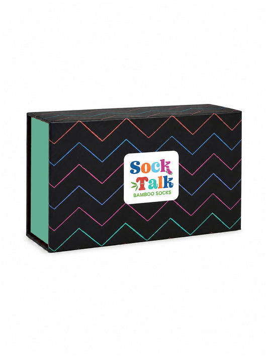 Sock Trio Gift Wrap - Black/Multi, Zig Zag
