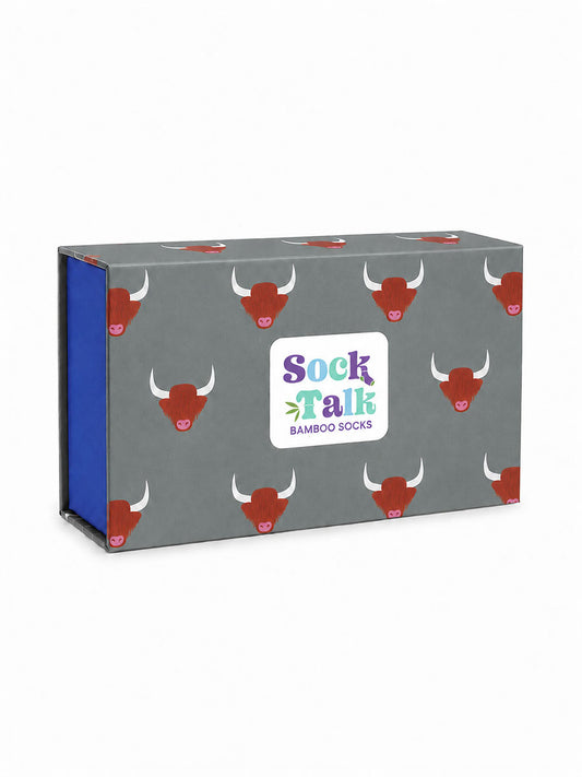 Sock Trio Gift Wrap - Grey, Highland Cow