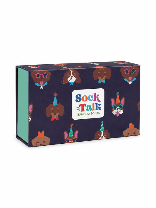 Sock Trio Sock Trio Gift Wrap - Navy/Multi, Party Dogs