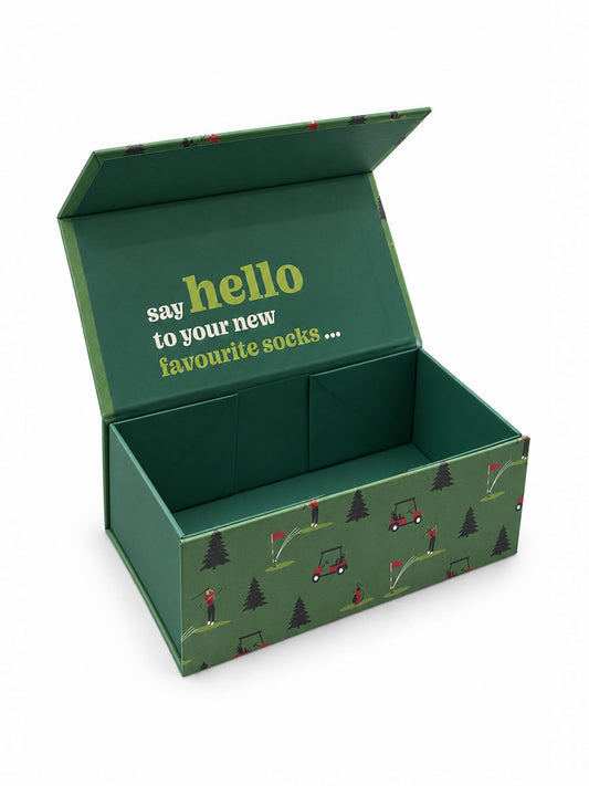 Sock Trio Gift Wrap - Green, Golf Scene