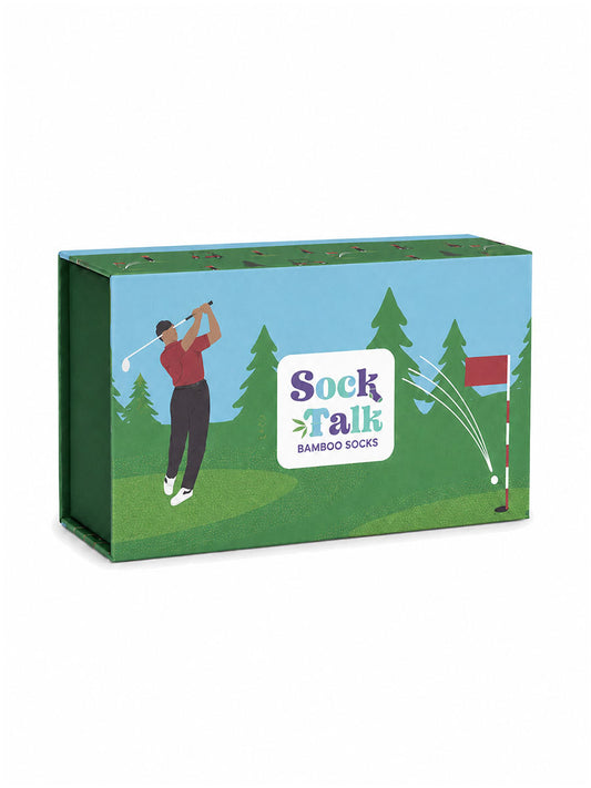 Sock Trio Gift Wrap - Green, Golf Scene