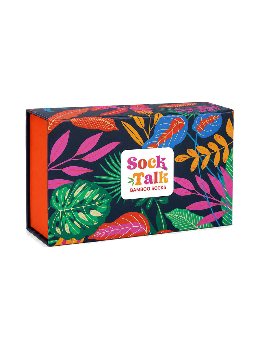 Sock Trio Gift Wrap - Black/Multi, Tropical Leaf
