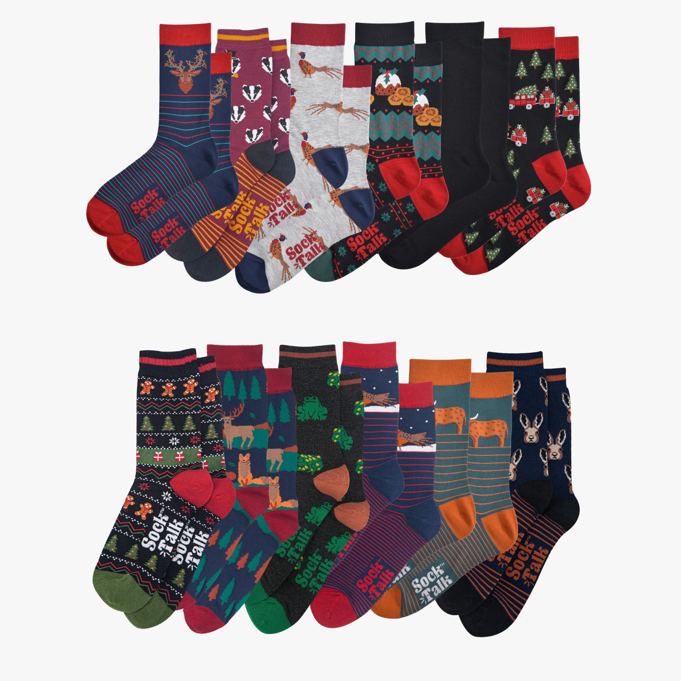 Men's Bamboo Crew Socks Advent Calendar - Navy Blue, Woodland Animals