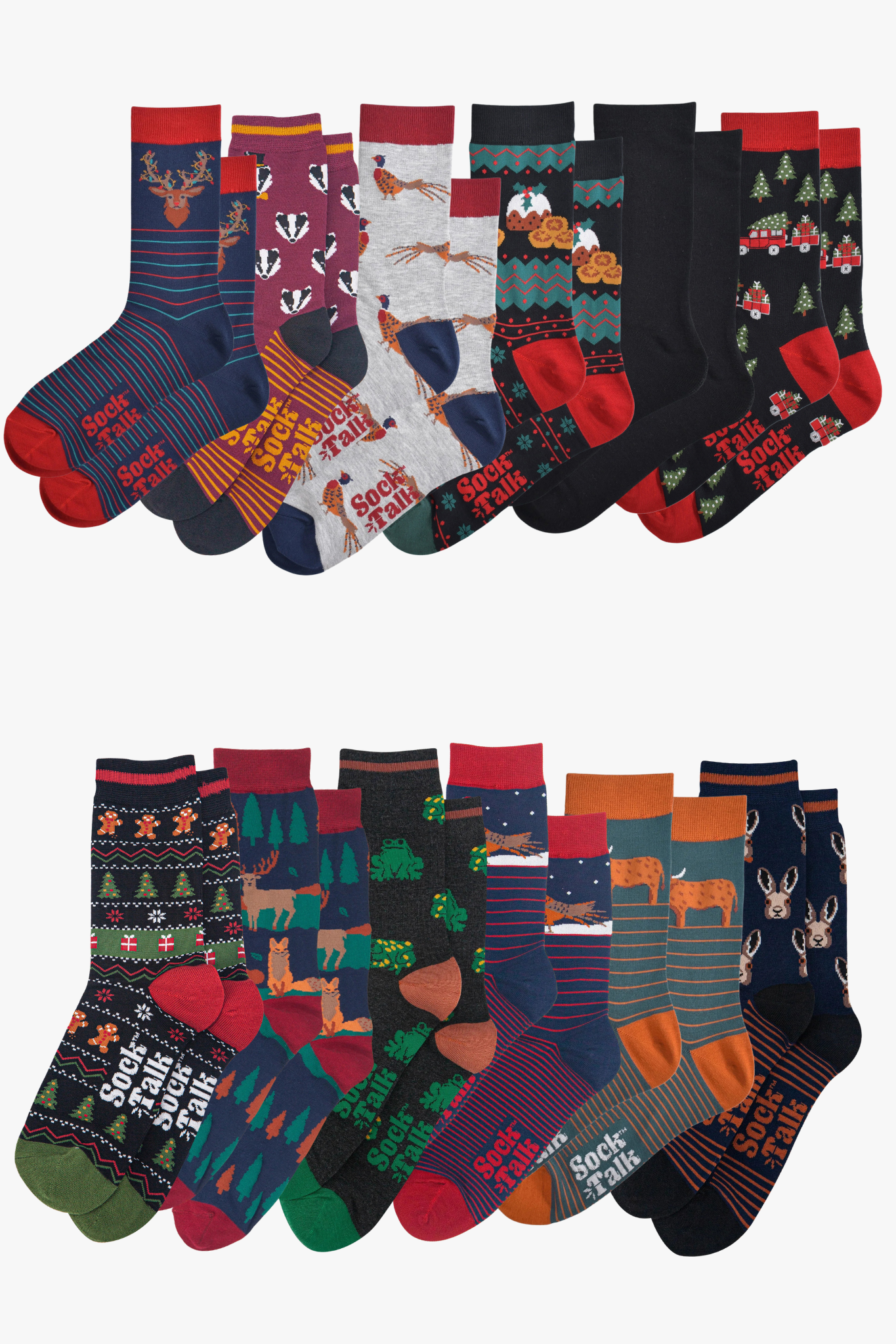 Men's Bamboo Crew Socks Advent Calendar - Navy Blue, Woodland Animals