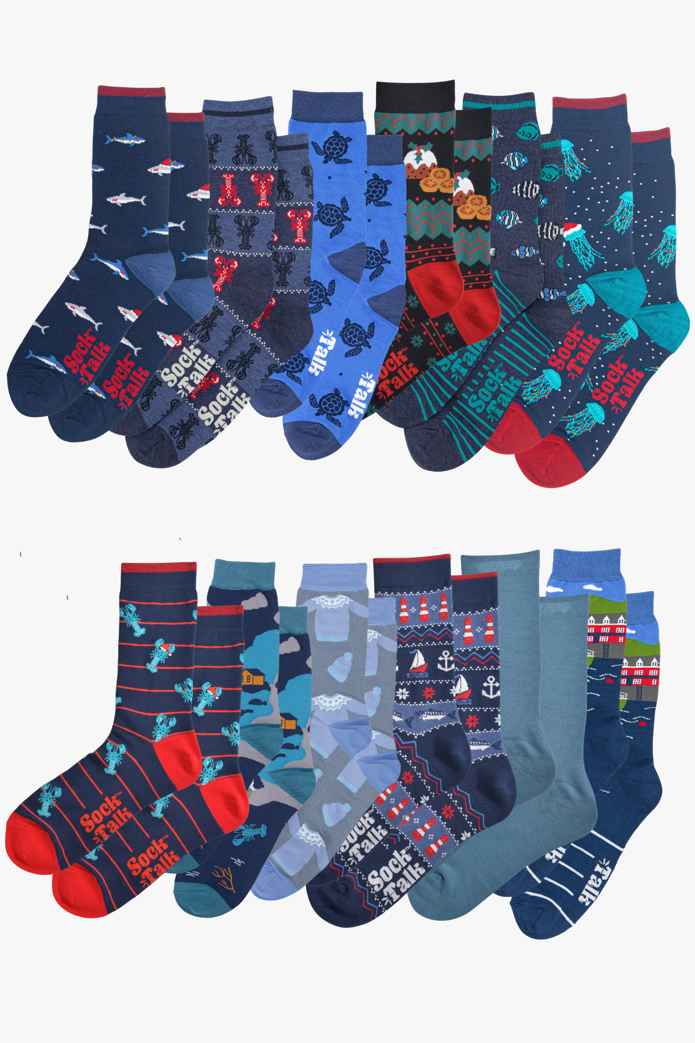 Men's Bamboo Crew Socks Advent Calendar - Navy Blue, Nautical