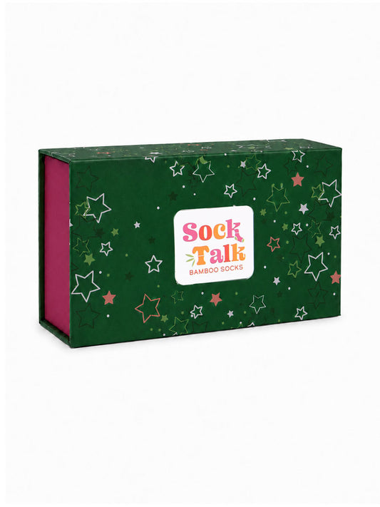 Sock Trio Gift Wrap - Green/Pink, Star Outline