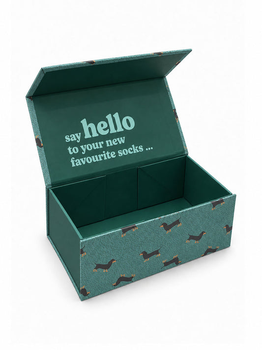 Sock Trio Gift Wrap - Green, Sausage Dogs