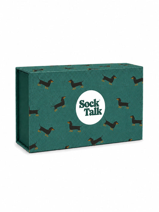 Sock Trio Gift Wrap - Green, Sausage Dogs