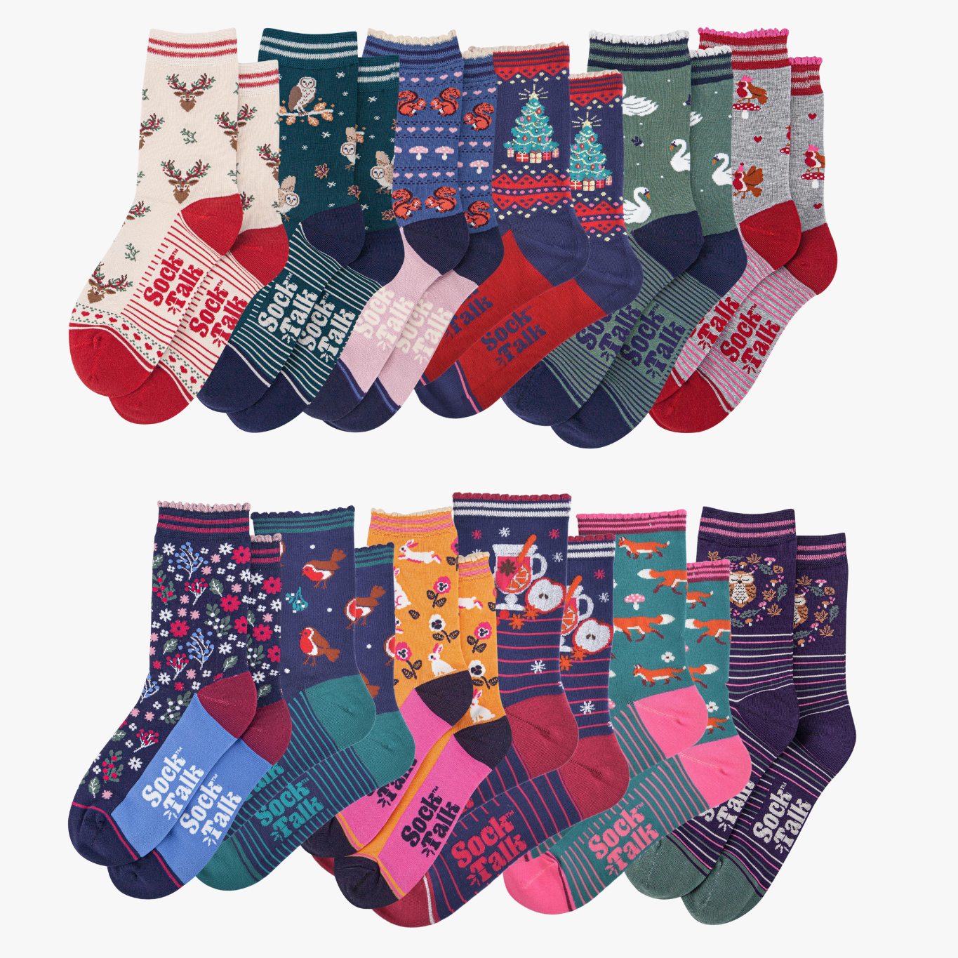 Women's Advent Calendar Woodland Animals Bamboo Crew Socks