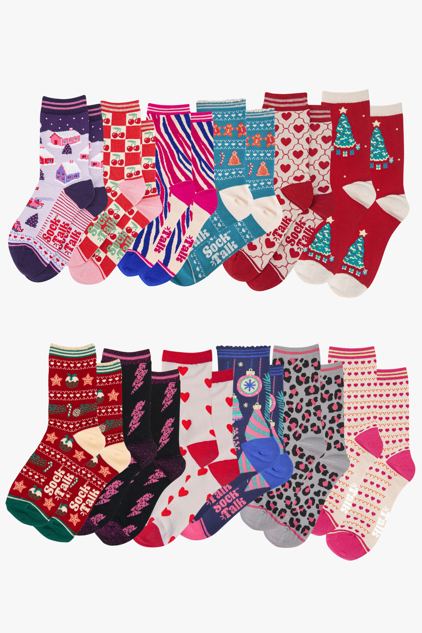 Women's Bamboo Ankle Socks Advent Calendar - Red, Graphic