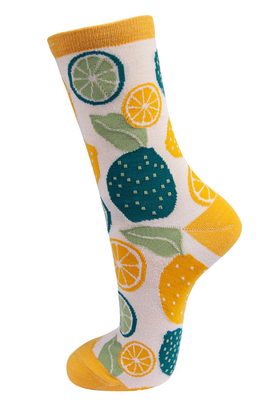 Womens Bamboo Fruit Socks Lemons Lime Novelty Ankle Socks Yellow