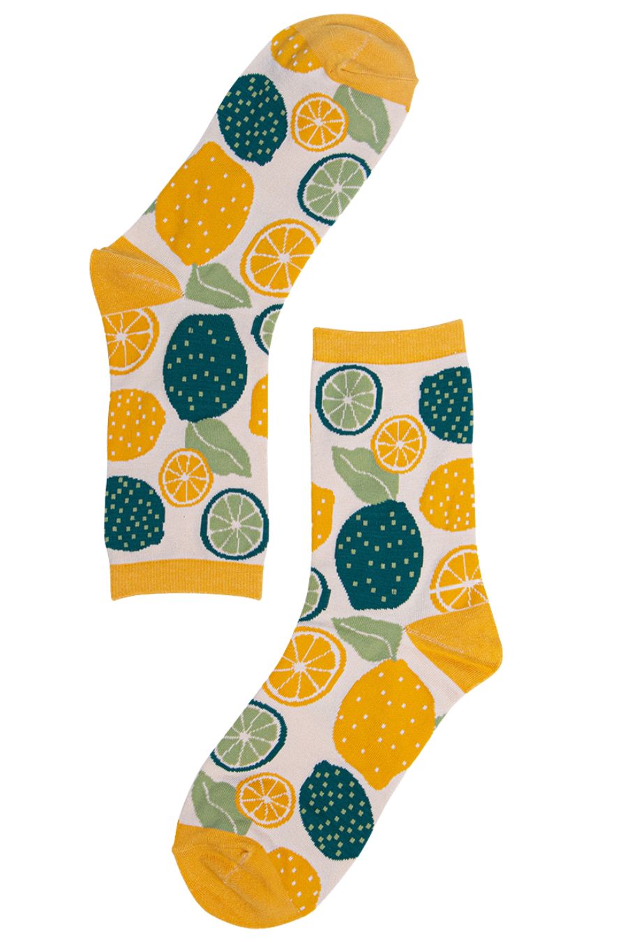 Womens Bamboo Fruit Socks Lemons Lime Novelty Ankle Socks Yellow